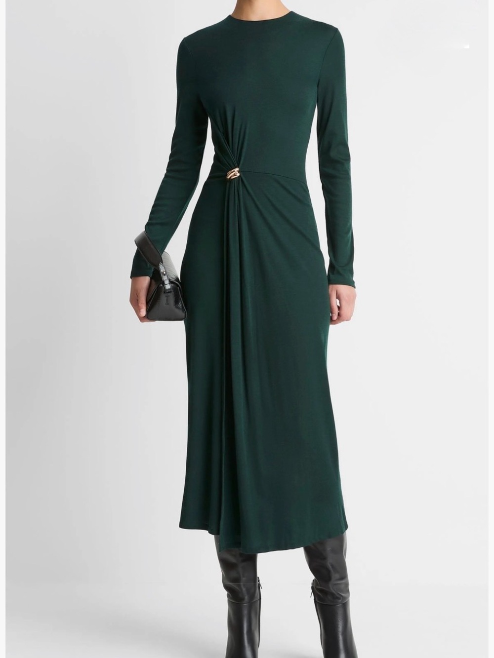 VINCE Wool Blend Drape Midi Dress